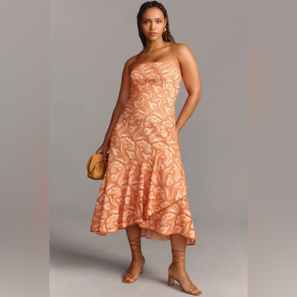 Anthropologie Orange Paisley Midi Dress